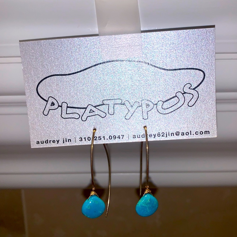Platypus Gold and Turquoise Dangle Earrings